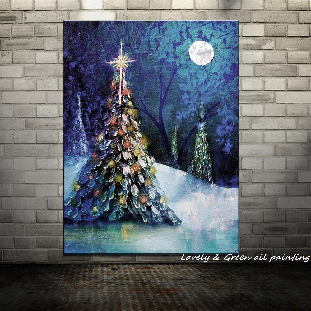 1000x1000 Handpainted Christmas Tree Modern Oil Paintings On Canvas Wall - Christmas Tree Painting On Canvas
