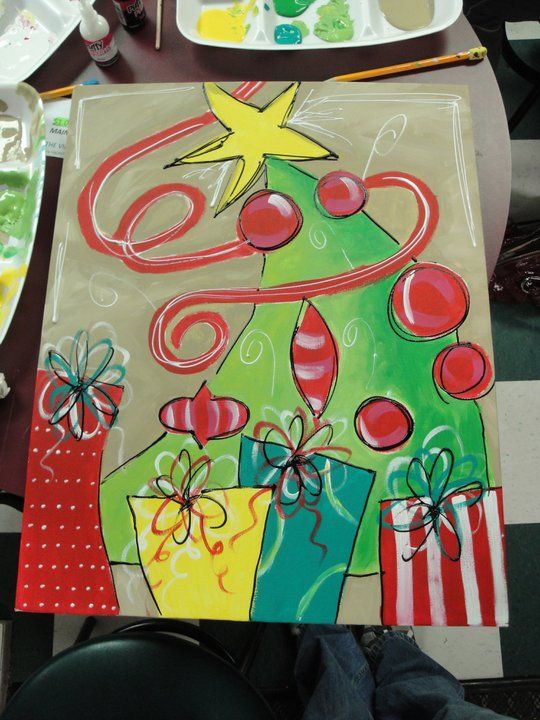 540x720 My First Painting. I Think It Looks Like A Tree From A Dr. Seuss - Christmas Tree Painting On Canvas