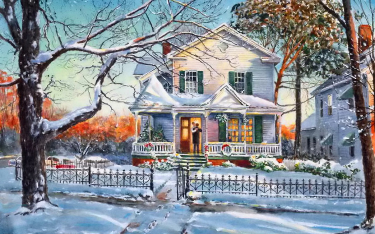 1280x800 Christmas House Wallpaper And Background 1280x800 Id, Painting - Christmas Vacation Painting