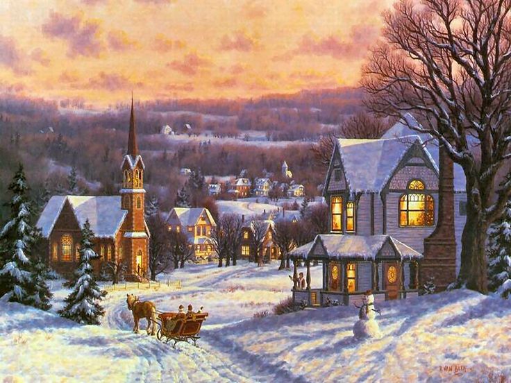 736x552 74 Best Art Charming Towns Amp Villages Images - Christmas Village Painting