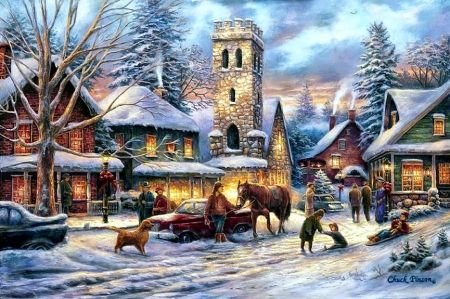 Christmas Village Painting at PaintingValley.com | Explore collection ...