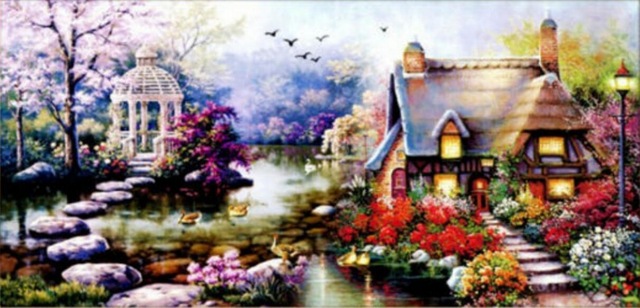 640x308 Diy Diamond Painting,5d,square,full,christmas Village,diy,diamond - Christmas Village Painting