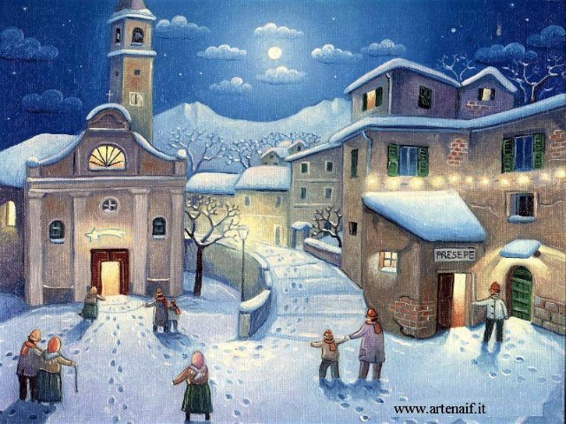 640x480 Jewleycreations Romantic Winter Village Art - Christmas Village Painting