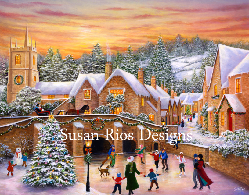 816x640 Bonjour Giclee Canvas Print - Christmas Village Painting