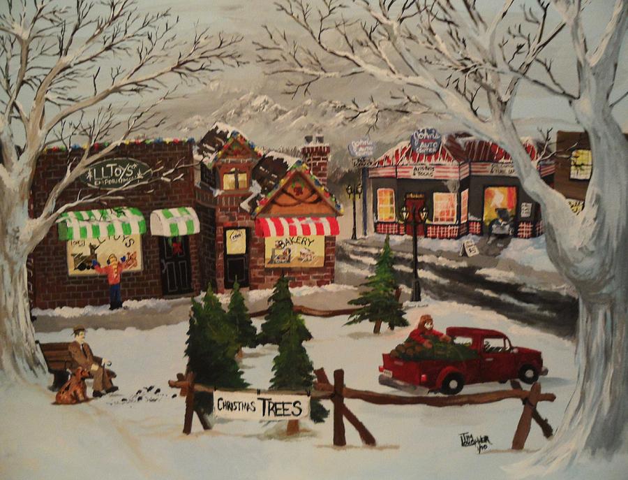 900x687 Christmas Village Painting By Tim Loughner - Christmas Village Painting