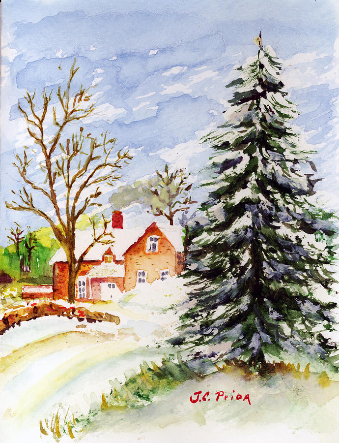 690x900 Home For Christmas Painting By Jc Prida - Christmas Watercolor Painting