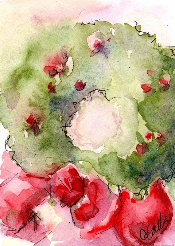 570x798 Christmas Art Wreath Print From My Watercolor Painting - Christmas Watercolor Painting