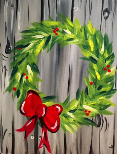 382x500 Holiday Red Bow Wreath Paint Nite Event - Christmas Wreath Painting