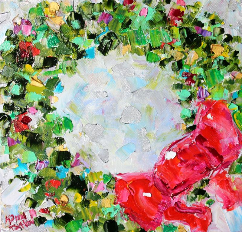 800x765 Karen Tarlton Original Oil Paintings Christmas Wreath And Many - Christmas Wreath Painting