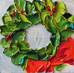 236x234 Original Oil Painting Holiday Christmas Wreath Impressionistic - Christmas Wreath Painting