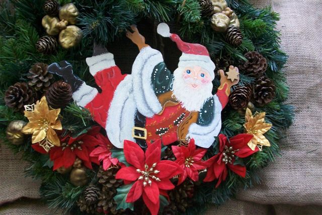 640x427 Santa Christmas Wreath, Painted By Kerri, For More Tole - Christmas Wreath Painting