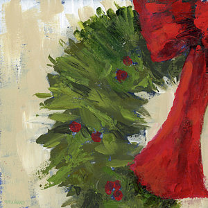 300x300 Wreath Ii Painting By Pamela J. Wingard - Christmas Wreath Painting