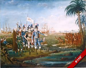 300x240 First Landing Of Christopher Columbus Painting Art Real Canvas - Christopher Columbus Painting