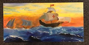 300x154 Oil Painting Ships Nina Pinta Santa Maria Christopher Columbus - Christopher Columbus Ship Painting