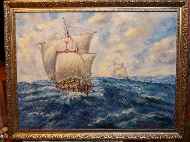 770x578 Saatchi Art Return Of The Ships Of Columbus Painting By Andrey - Christopher Columbus Ship Painting