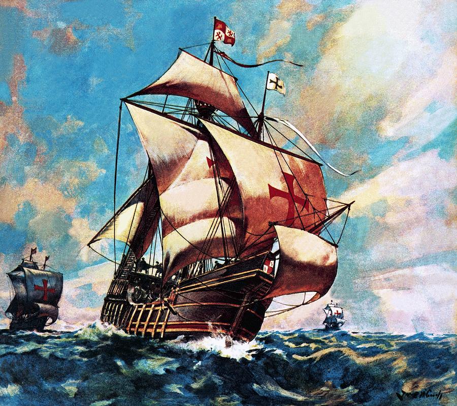900x798 The Santa Maria Painting By James Edwin Mcconnell - Christopher Columbus Ship Painting