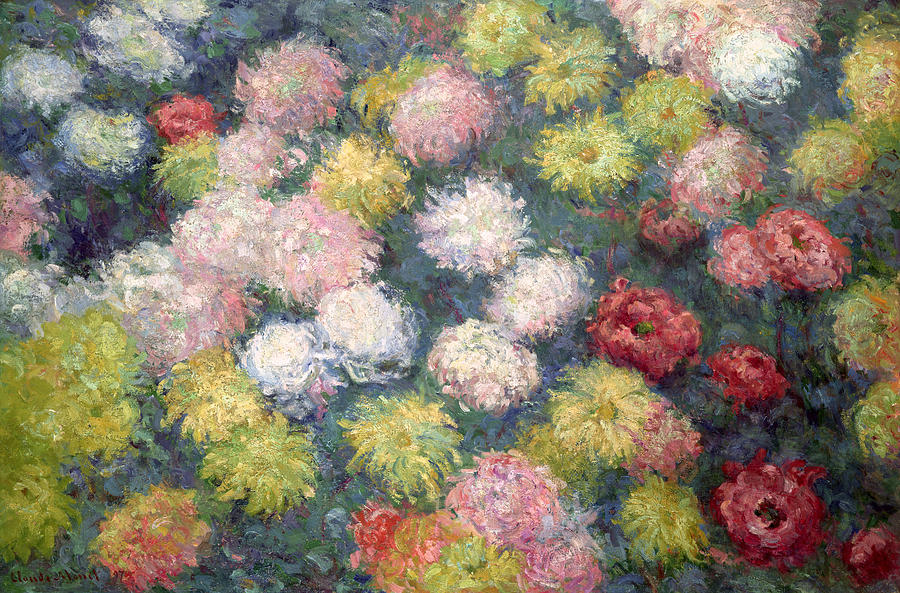 900x593 Chrysanthemums Painting By Claude Monet - Chrysanthemum Painting