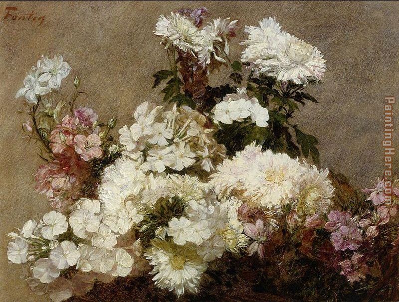 800x606 Henri Fantin Latour White Phlox Summer Chrysanthemum And Larkspur - Chrysanthemum Painting