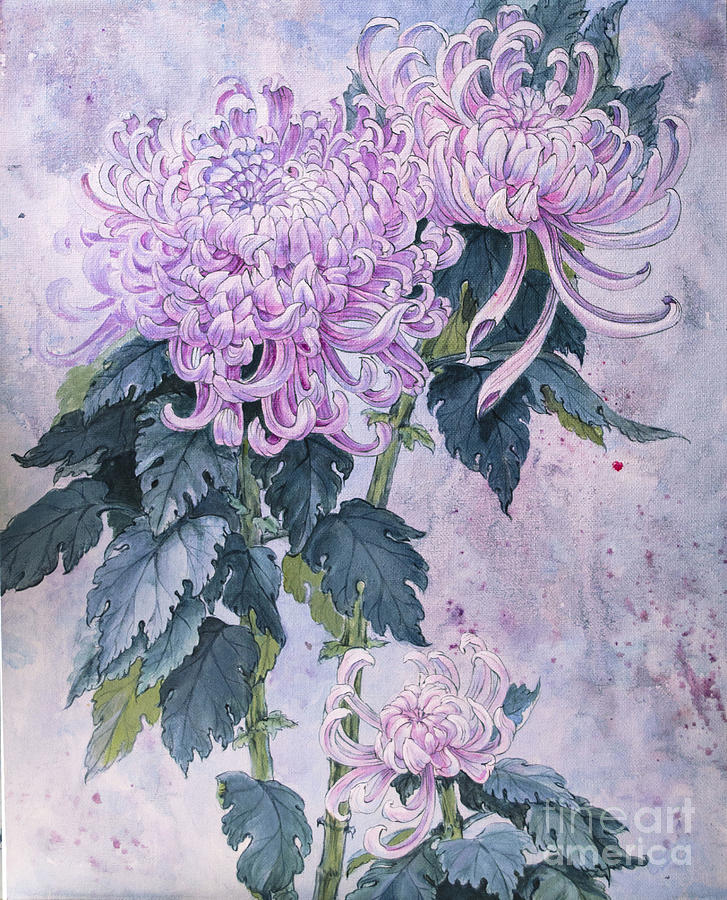 727x900 Japanese Chrysanthemum Series Part 1 Winter Painting By Irina Effa - Chrysanthemum Painting
