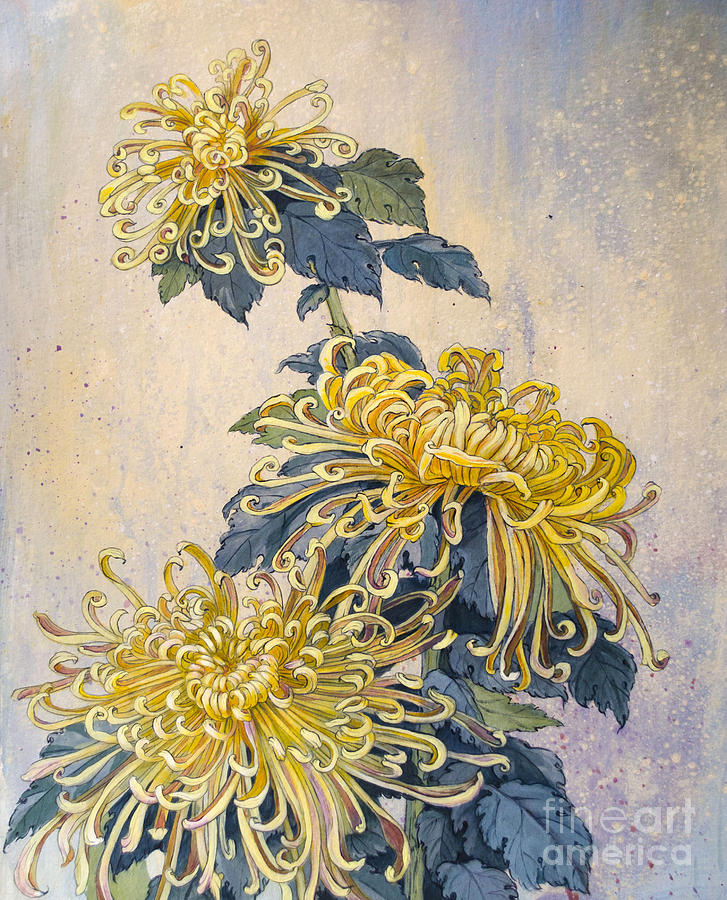 727x900 Japanese Chrysanthemum Series Part 2 Autumn Painting By Irina Effa - Chrysanthemum Painting