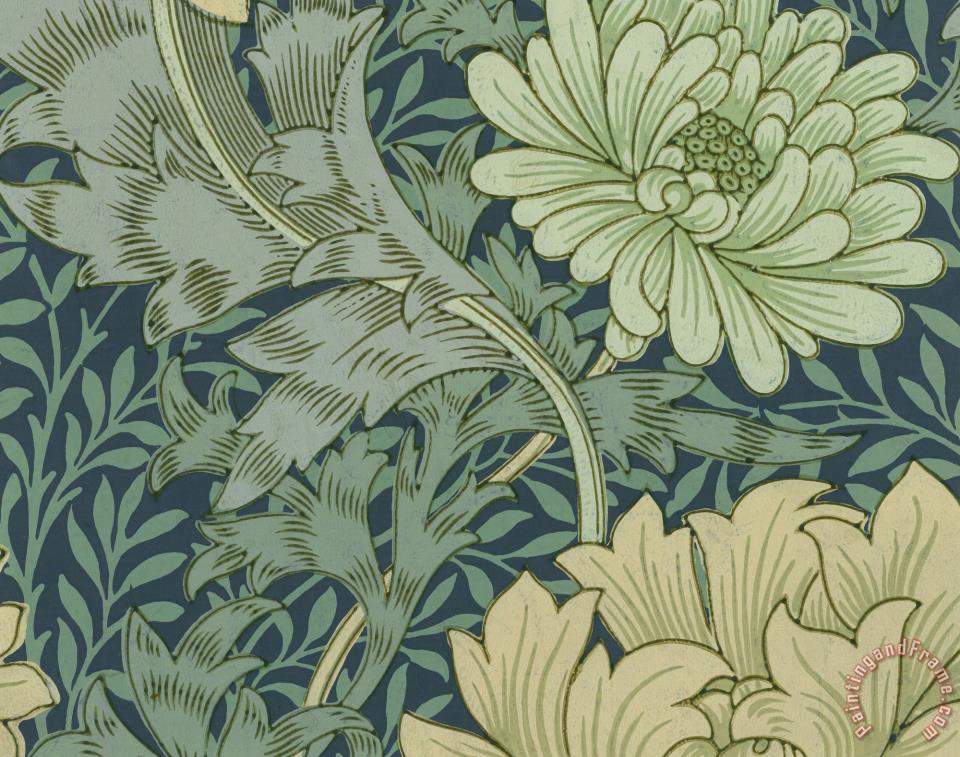 960x757 William Morris Wallpaper Sample With Chrysanthemum Painting - Chrysanthemum Painting