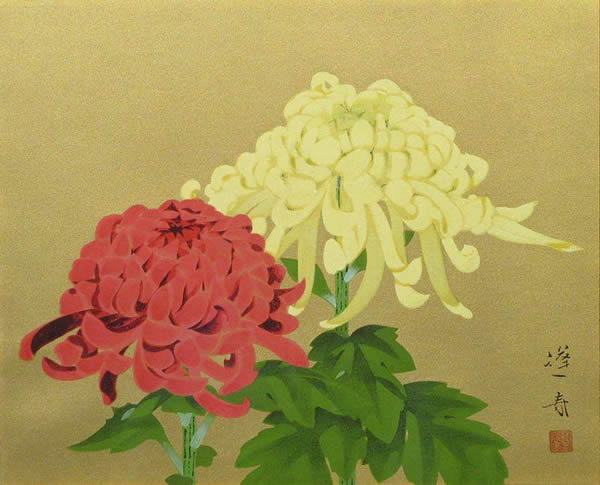 600x485 Chrysanthemum, Woodcut By Hoshun Yamaguchi - Chrysanthemum Painting