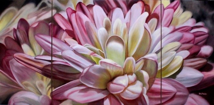 700x344 Chrysanthemum Flower Art, A Flower Painting On Three Panels. - Chrysanthemum Painting