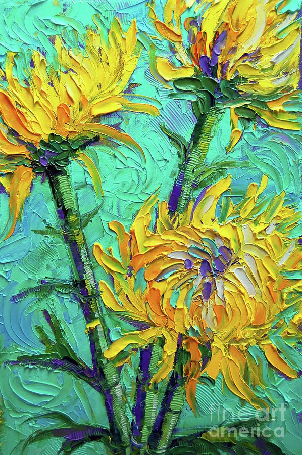 598x900 Chrysanthemums On Turquoise Palette Knife Impasto Oil Painting - Chrysanthemum Painting