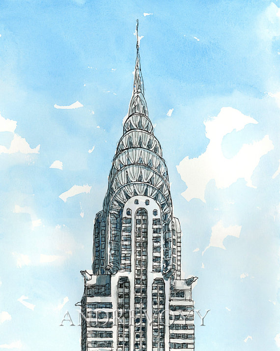 570x713 New York Chrysler Building Art Print From An Original Watercolor - Chrysler Building Painting