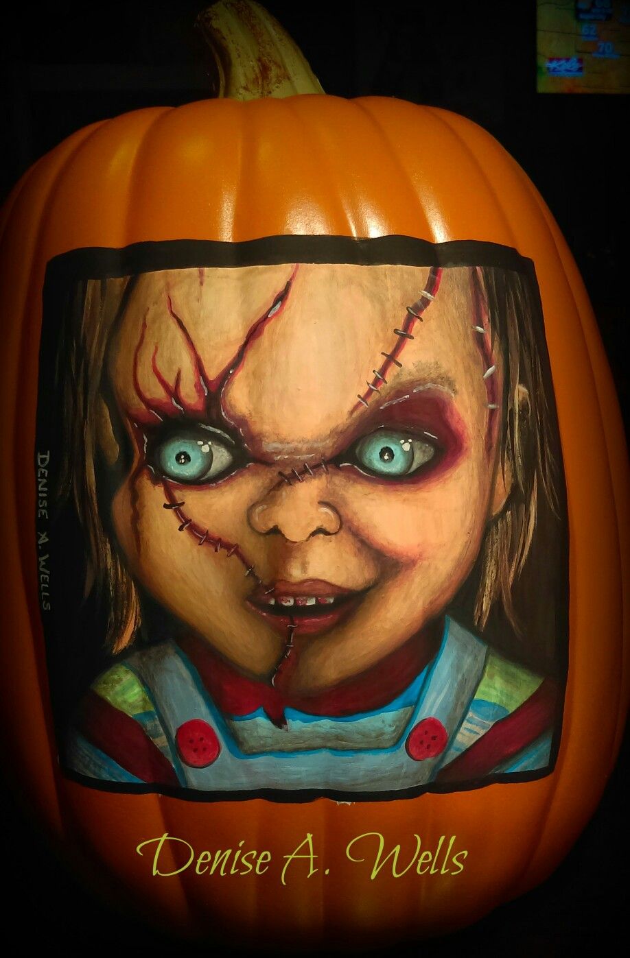 918x1397 Chucky Acrylic Pumpkin Painting By Denise A. Wells October 2016 - Chucky Painting
