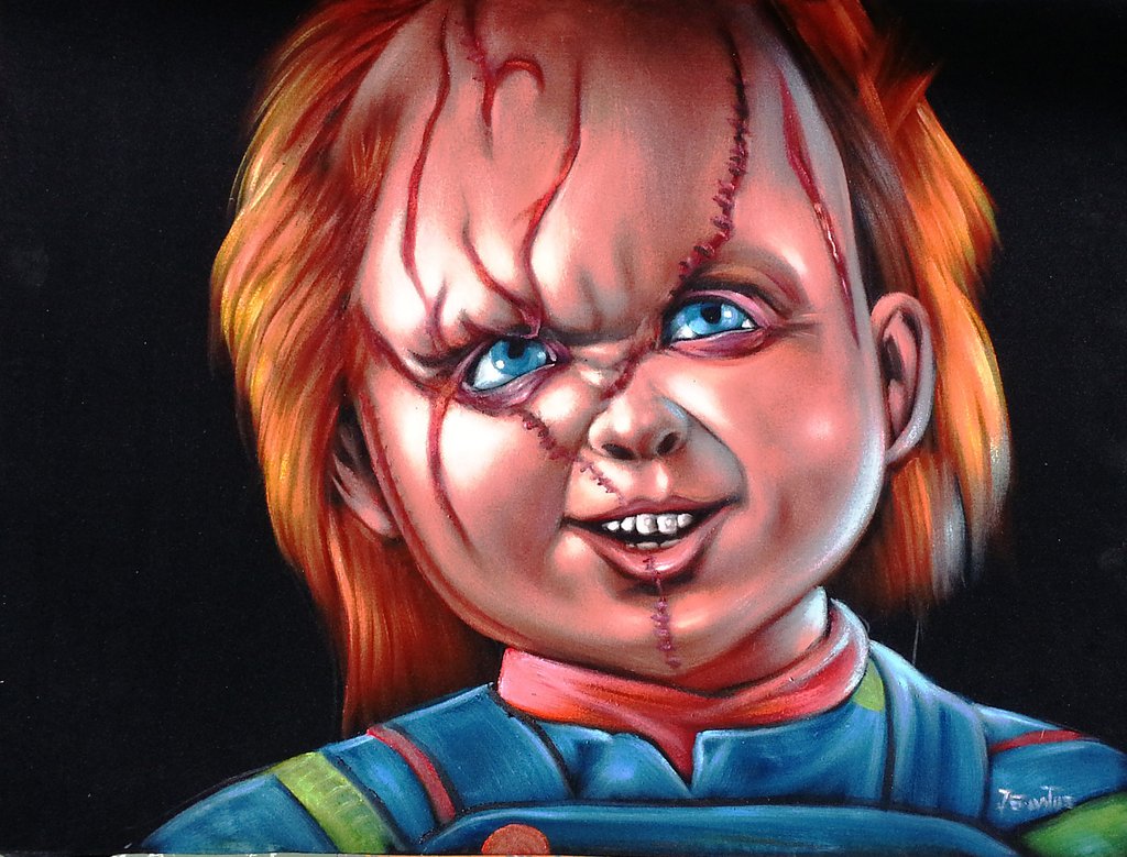 1024x779 Chucky Child's Play Original Oil Painting On Black Velvet By - Chucky Painting