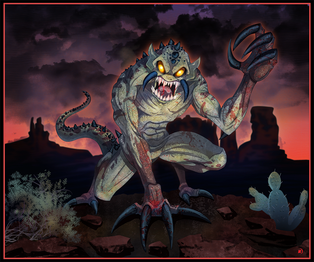 1024x854 El Chupacabra Universe K Kevin Myers Illustration - Chupacabra Painting