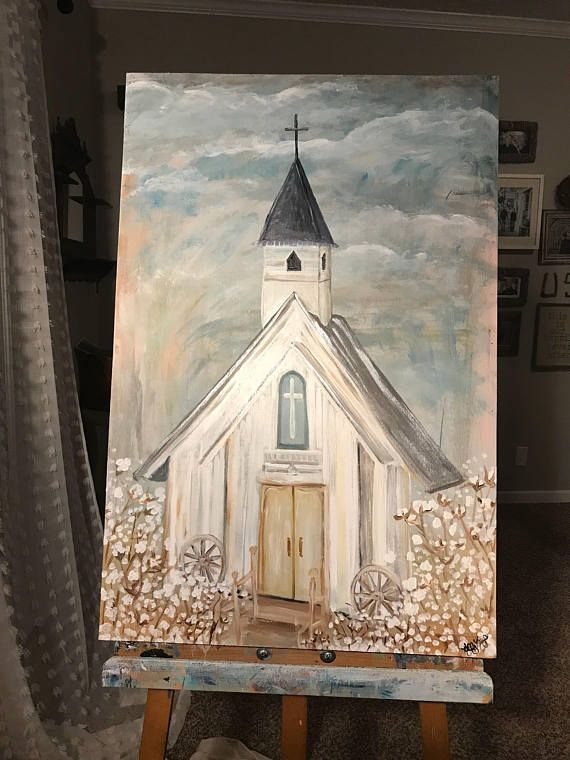 570x760 Church Painting, Farmhouse Decor, Church Art, Cotton, Christian - Church Painting