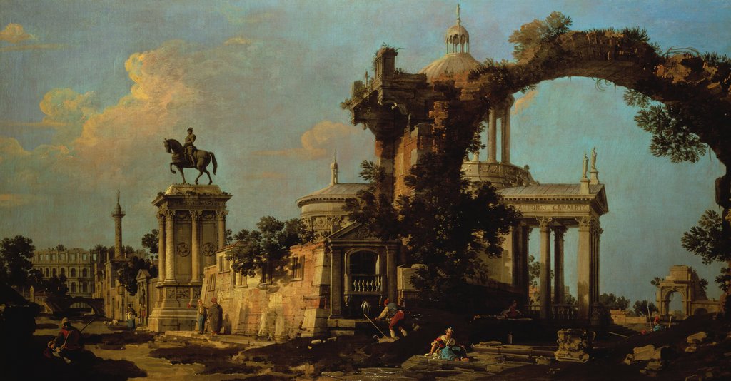 1024x534 Painting Of A Capriccio Of Roman Ruins With A Renaissance Church - Church Painting