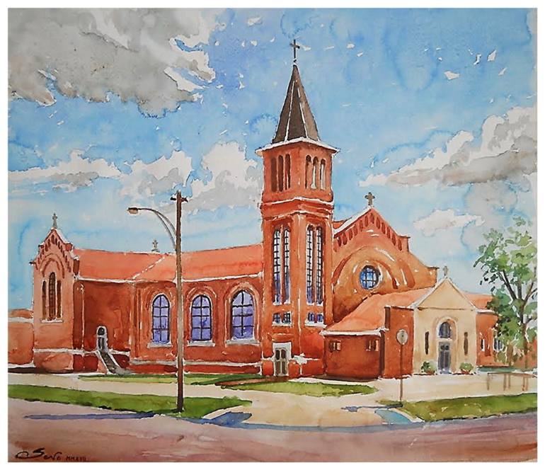 770x664 Saatchi Art St.john Church In Spearville,kansas,usa Painting By - Church Painting