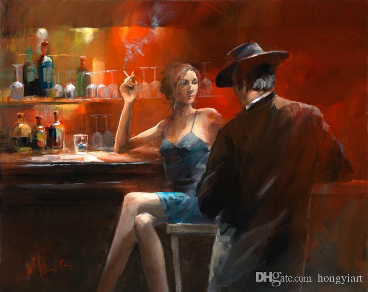 750x595 2018 Wall Art Cigar Bar Woman And Men, Pure Handpainted Modern Pop - Cigar Bar Painting