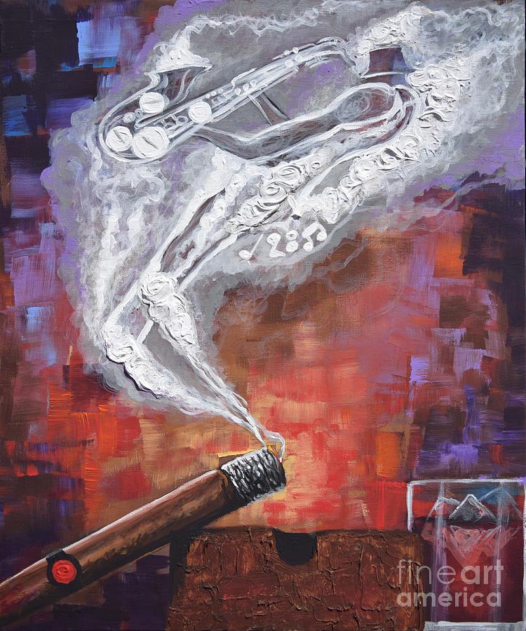 750x900 Smokin Jazz Cigar Silhouette Series Painting By The Art Of Dionja'Y - Cigar Painting