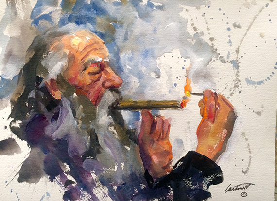 570x415 Smoking Cigars - Cigar Painting