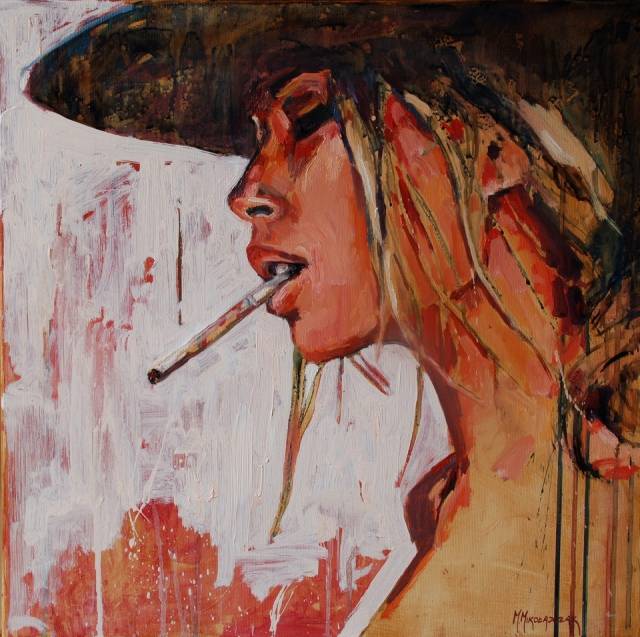640x637 Girl With Cigarette - Cigarette Painting