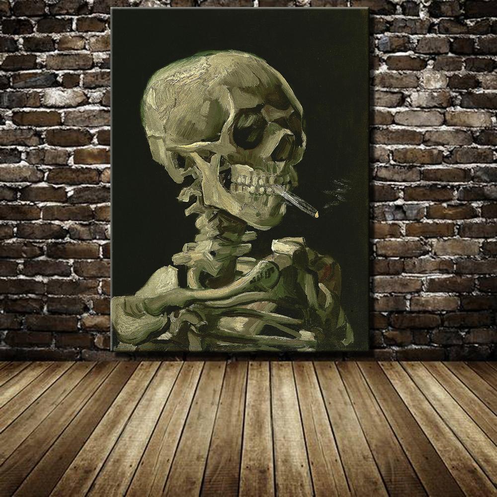 1000x1000 Hand Made Reproduction Skull With Burning Cigarette By Vincent Van - Cigarette Painting