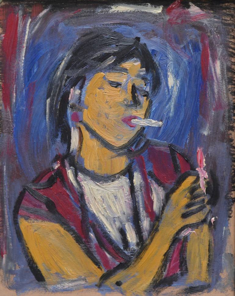 770x967 Saatchi Art The Woman Whit The Cigarette Painting By Daniel Pultorak - Cigarette Painting