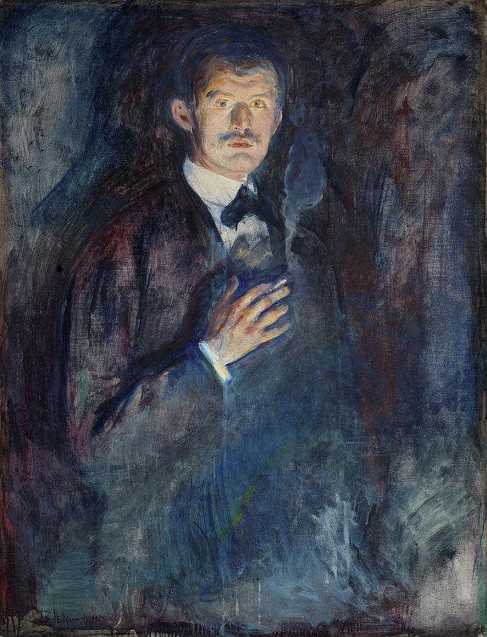 689x900 Self Portrait With Cigarette Painting By Edvard Munch - Cigarette Painting