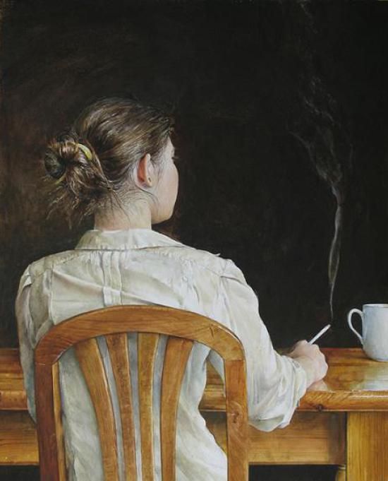 550x681 Girl With Cigarette Painting The Smokers - Cigarette Painting