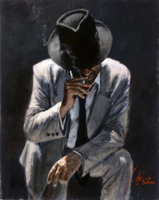 559x699 Smoking In A White Suit (3135) By Fabian Perez. Limited Edition - Cigarette Smoke Painting