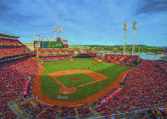 700x500 Cincinnati Reds Great America Ballpark Painted Digitally Greeting - Cincinnati Reds Painting