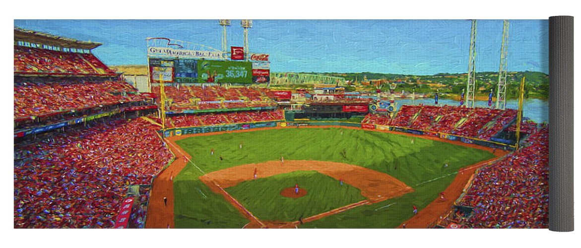1171x500 Cincinnati Reds Great America Ballpark Painted Digitally Yoga Mat - Cincinnati Reds Painting