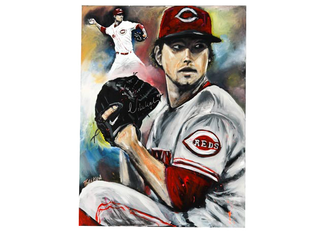 640x457 Cincinnati Reds Pitcher Mike Leake Signed Painting Ebth - Cincinnati Reds Painting