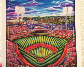 340x270 Cincinnati Reds Stadium Sparkling Fireworks Wall Hook Home - Cincinnati Reds Painting
