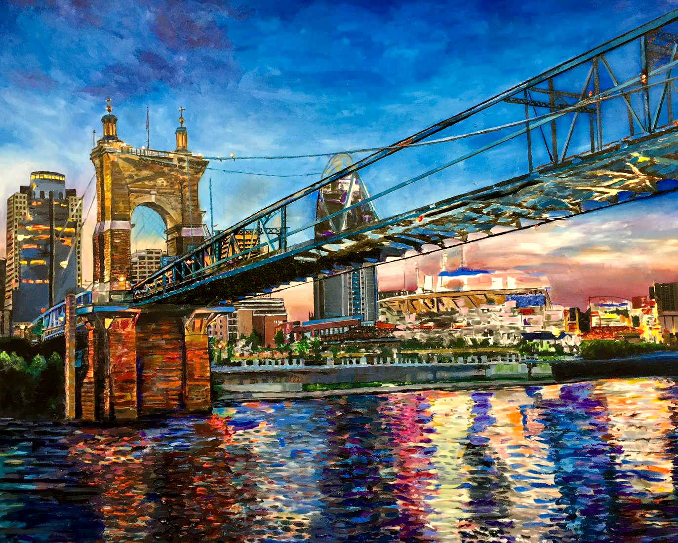 1373x1100 Cincinnati Skyline Painting In Progress Great American Ballpark - Cincinnati Reds Painting