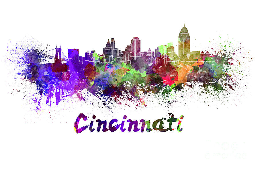 900x590 Cincinnati Skyline In Watercolor Painting By Pablo Romero - Cincinnati Skyline Painting
